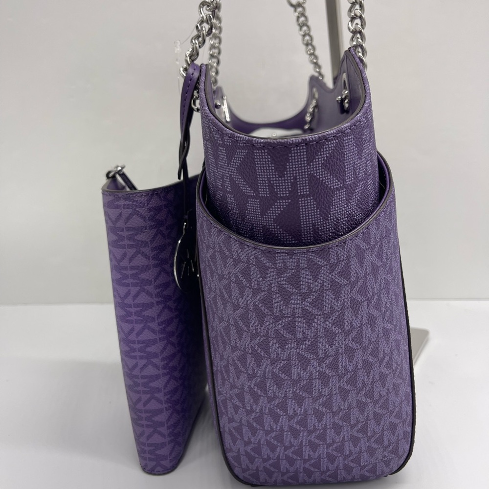 MICHAEL KORS JST Lg Chain Shoulder Tote & Double Zip Wristlet Wallet 
Dk Purple - Picture 8 of 16